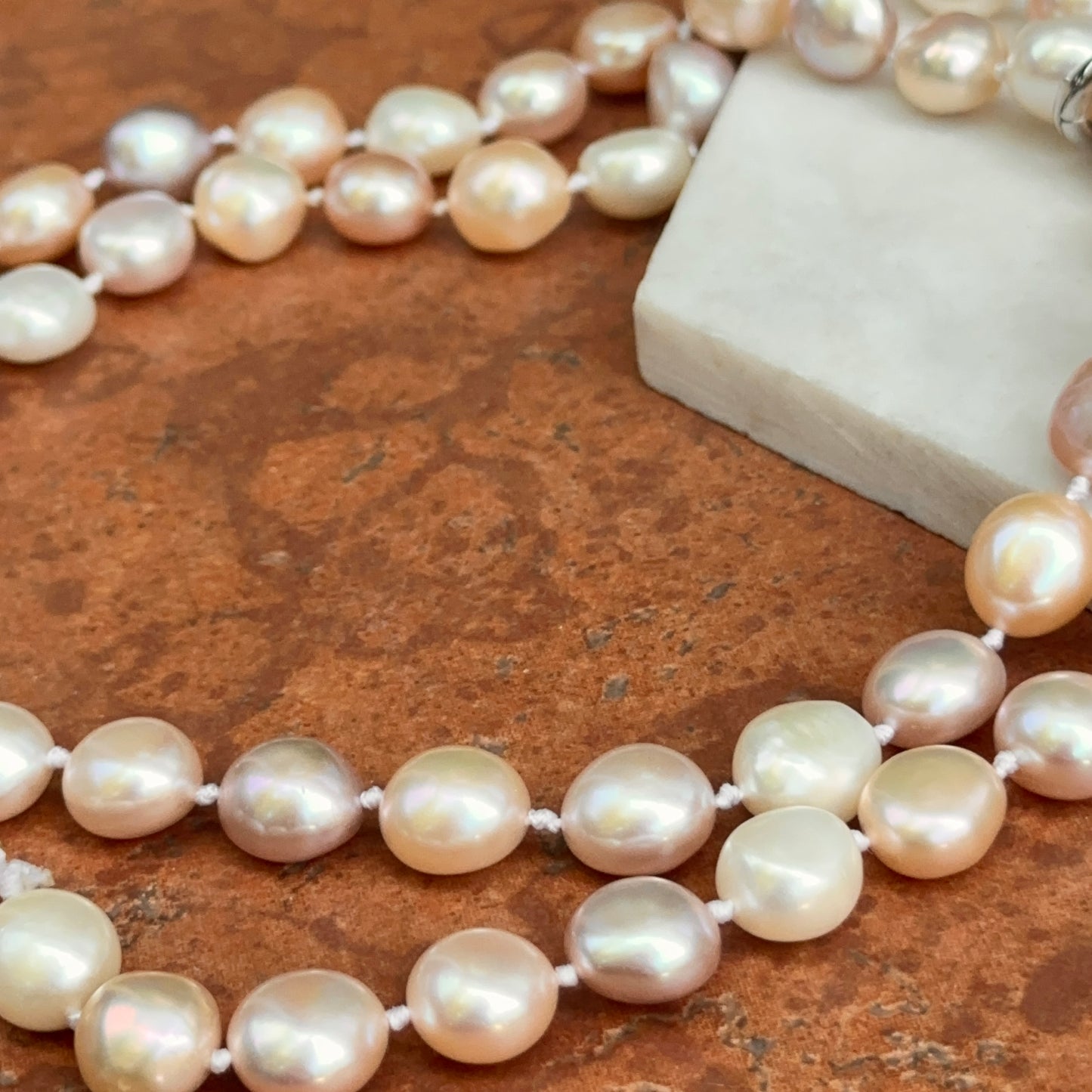 Estate Pink + White South Sea Pearl Strand Necklace 37"