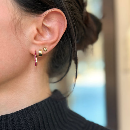 10KT Yellow Gold Round Ruby Hoop Earrings 16mm