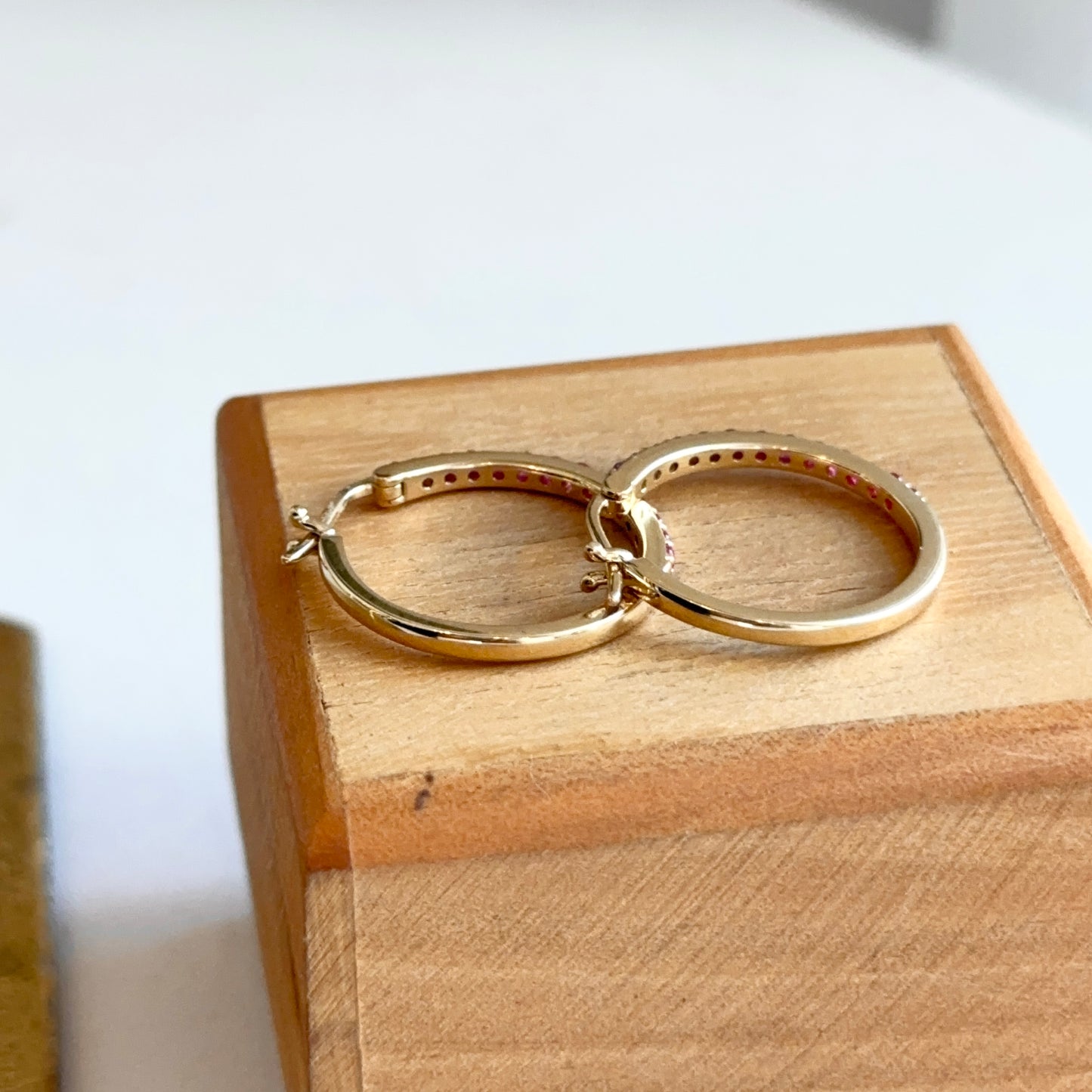 10KT Yellow Gold Round Ruby Hoop Earrings 16mm