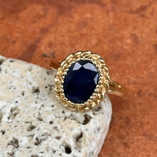 Estate 10KT Yellow Gold Oval Sapphire Bezel Set Solitaire Ring