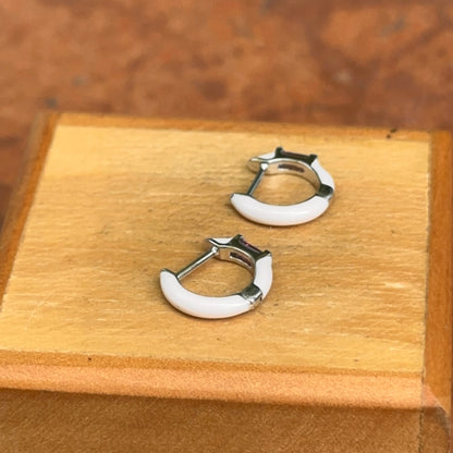 14KT White Gold Pink Enamel + Pink Tourmaline Huggie Hoop Earrings