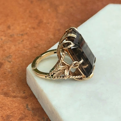 Estate 14KT Yellow Gold Emerald-Cut Smokey Quartz Ring