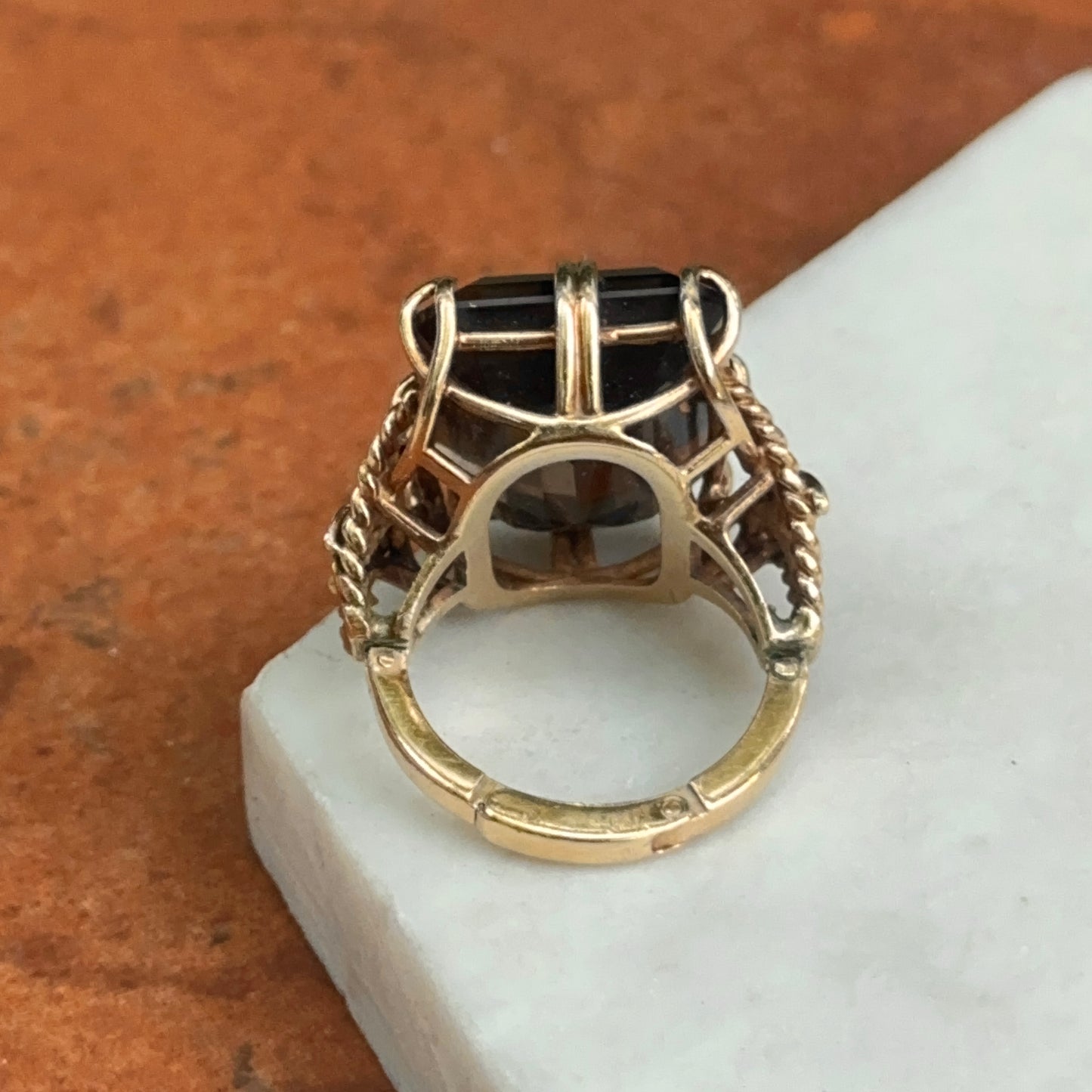 Estate 14KT Yellow Gold Emerald-Cut Smokey Quartz Ring