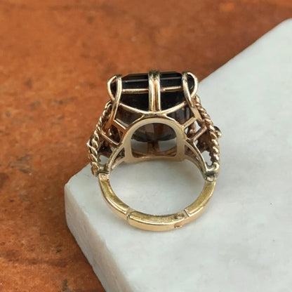 Estate 14KT Yellow Gold Emerald-Cut Smokey Quartz Ring
