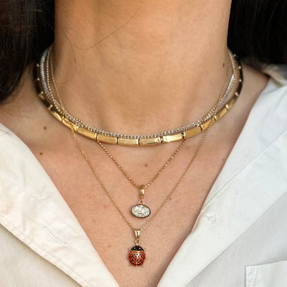 14KT Yellow Gold + Red Enamel Ladybug Pendant Charm - LSJ