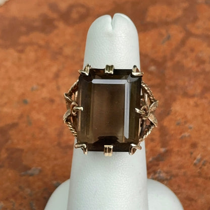 Estate 14KT Yellow Gold Emerald-Cut Smokey Quartz Ring