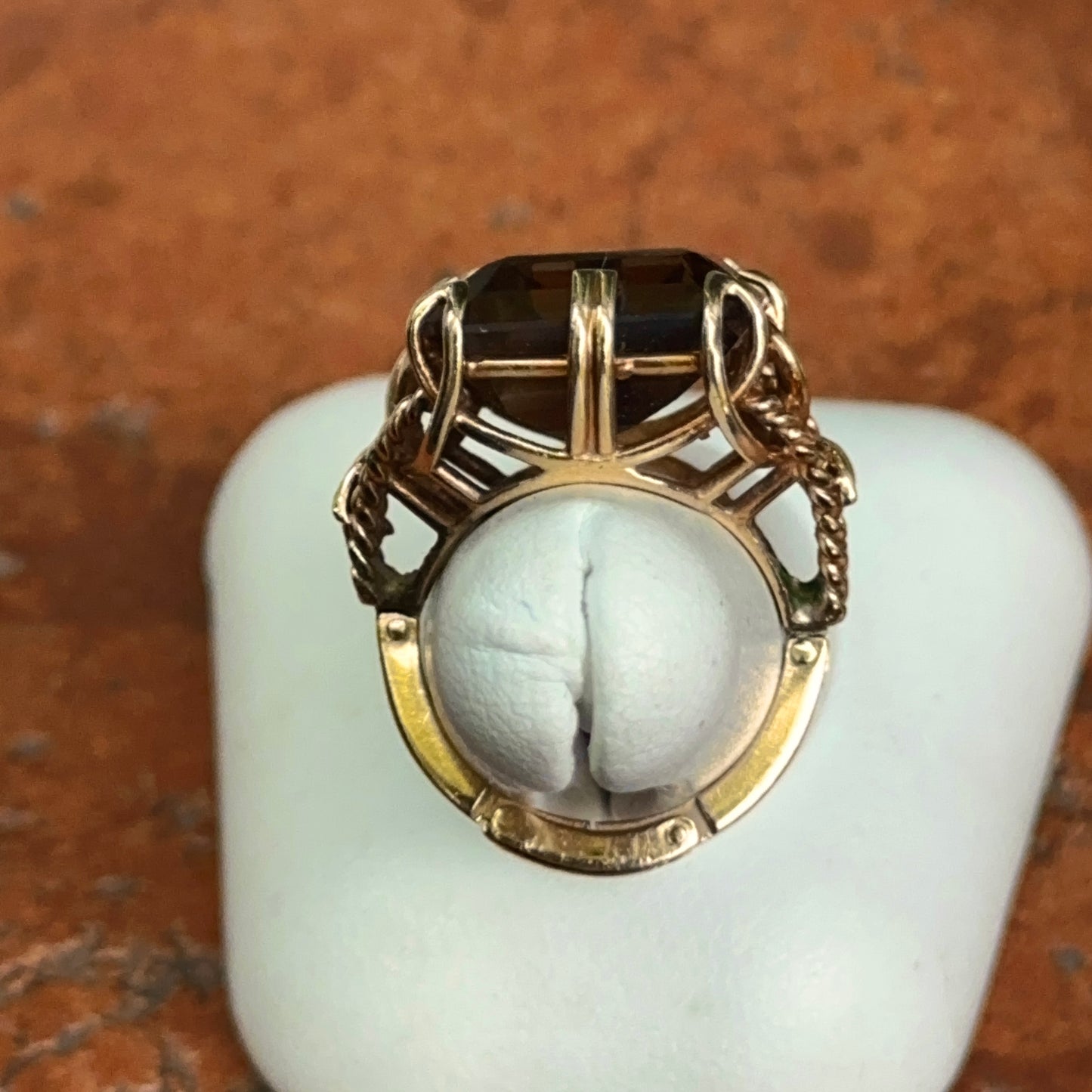 Estate 14KT Yellow Gold Emerald-Cut Smokey Quartz Ring