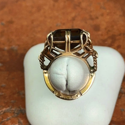Estate 14KT Yellow Gold Emerald-Cut Smokey Quartz Ring