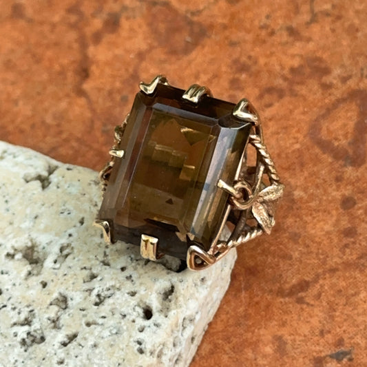 Estate 14KT Yellow Gold Emerald-Cut Smokey Quartz Ring