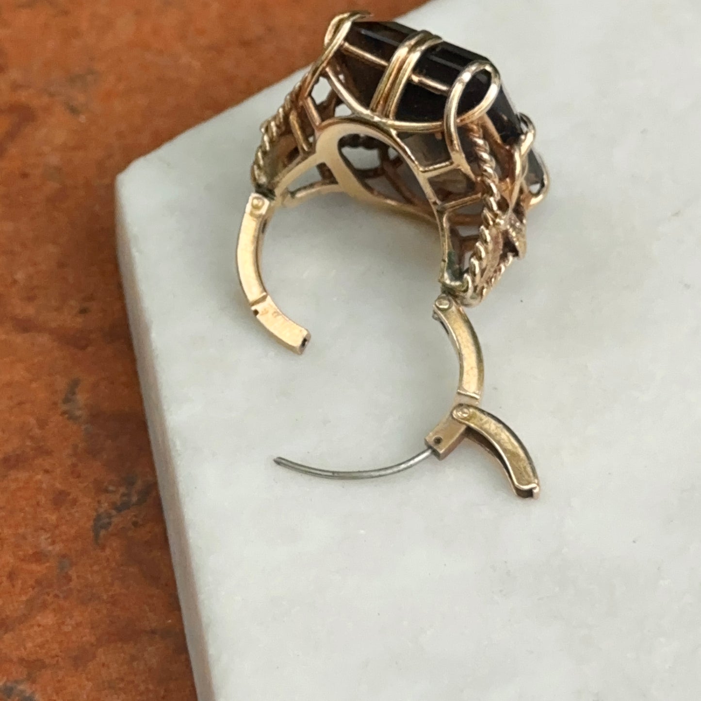 Estate 14KT Yellow Gold Emerald-Cut Smokey Quartz Ring