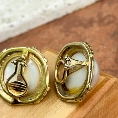 Estate 18KT Yellow Gold Mabe Pearl + Diamond Clip-On Earrings