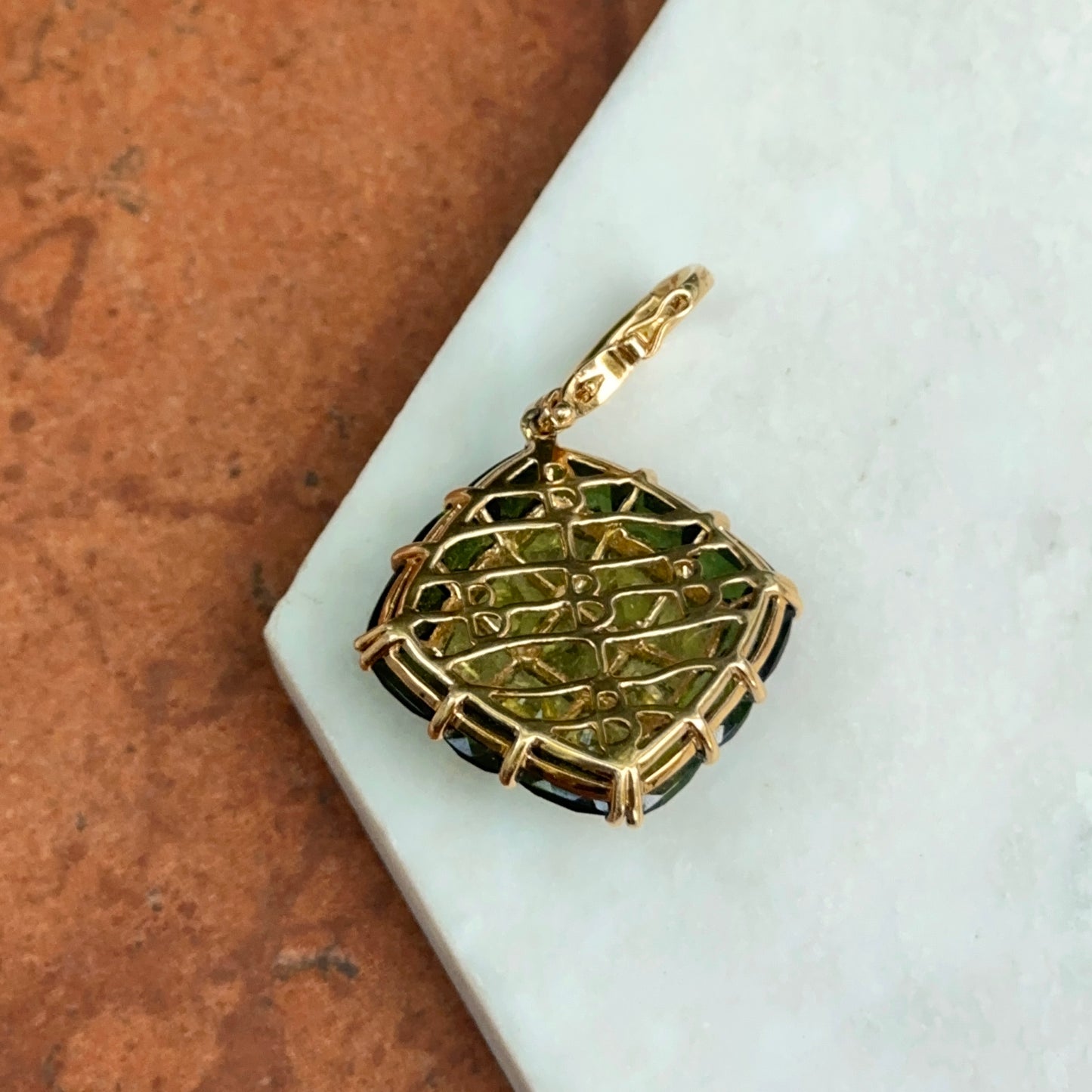 Estate 18KT Yellow Gold Green Tourmaline, Peridot + Diamond Pendant Enhancer