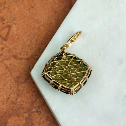 Estate 18KT Yellow Gold Green Tourmaline, Peridot + Diamond Pendant Enhancer