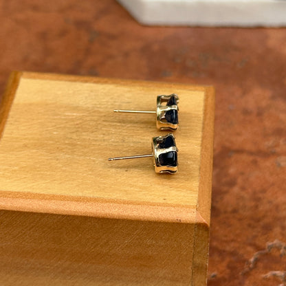 Estate 10KT Yellow Gold Oval 4.21 CT Blue Sapphire Stud Earrings