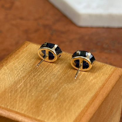 Estate 10KT Yellow Gold Oval 4.21 CT Blue Sapphire Stud Earrings