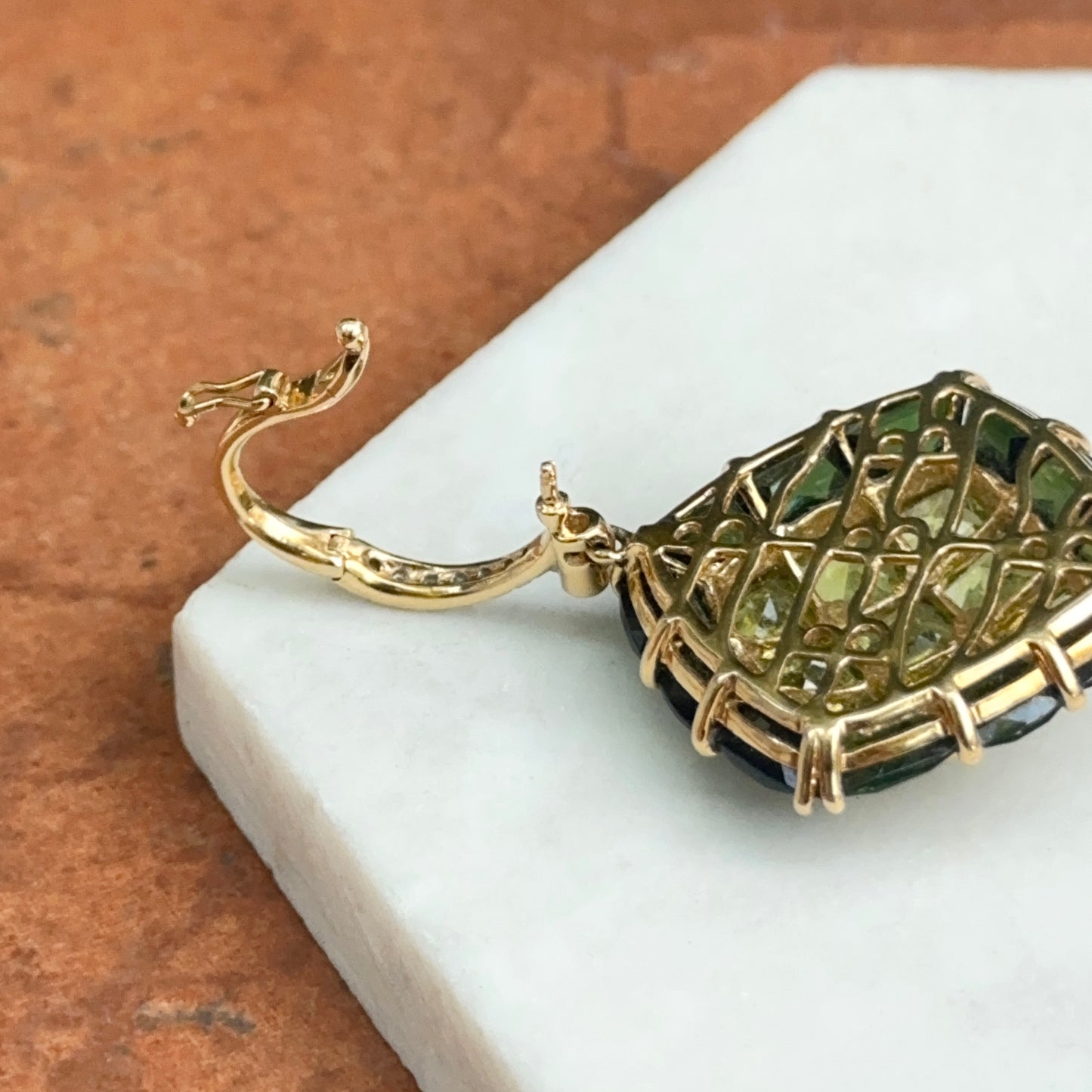 Estate 18KT Yellow Gold Green Tourmaline, Peridot + Diamond Pendant Enhancer