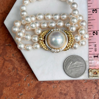Esttae 18KT Yellow Gold Mabe Pearl + Diamond 3-Strand Bracelet