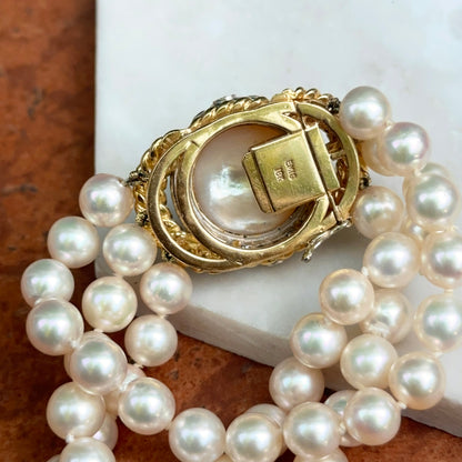 Esttae 18KT Yellow Gold Mabe Pearl + Diamond 3-Strand Bracelet