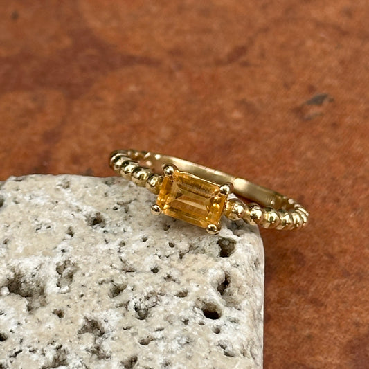 10KT Yellow Gold Emerald-Cut Citrine Bead Style Ring