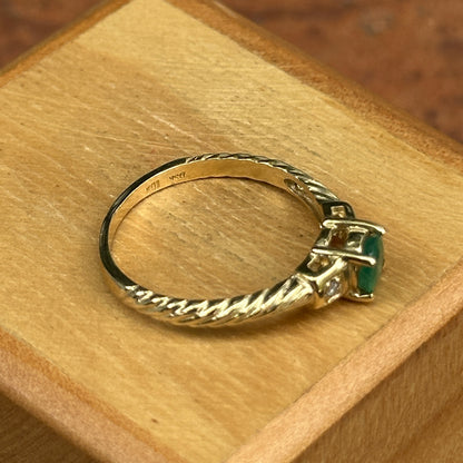 10KT Yellow Gold Round Emerald + Round Diamond Twisted Ring