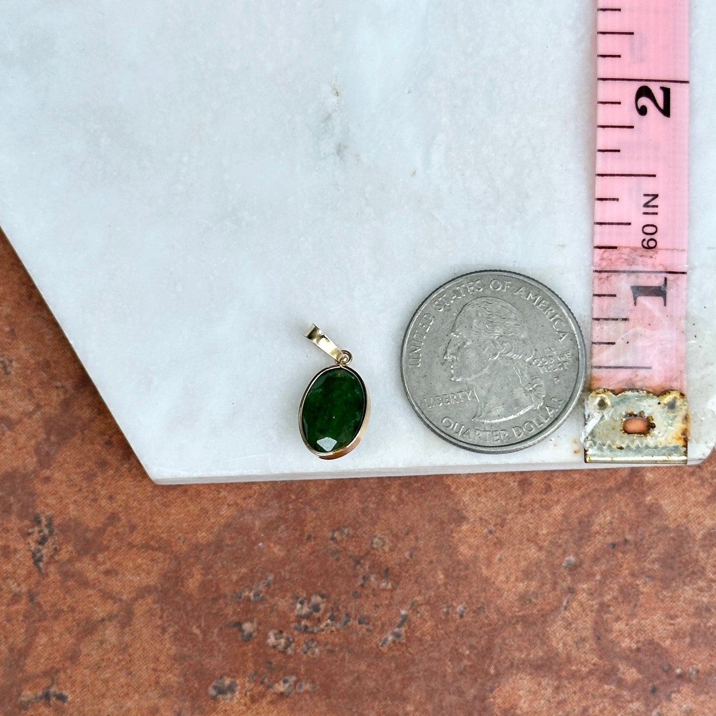 14KT Yellow Gold Oval Emerald Bezel Set Pendant