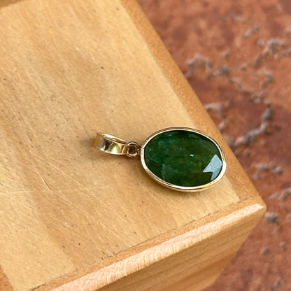 14KT Yellow Gold Oval Emerald Bezel Set Pendant