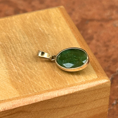 14KT Yellow Gold Oval Emerald Bezel Set Pendant