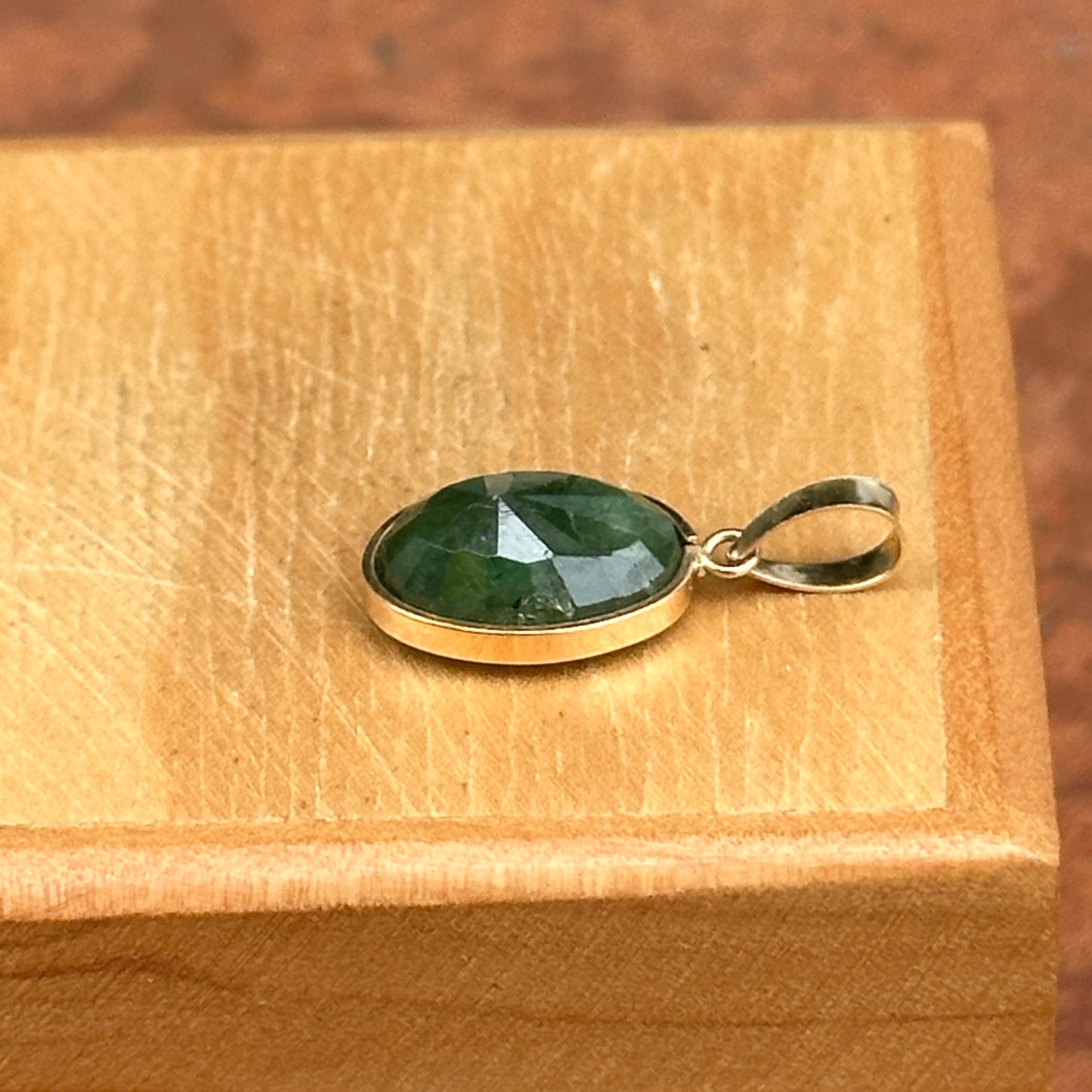 14KT Yellow Gold Oval Emerald Bezel Set Pendant