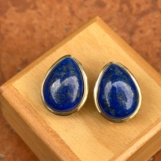 Estate 14KT Yellow Gold Lapis Lazuli Teardrop Earrings