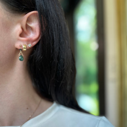 14K Yellow Gold Teardrop Cabochon Emerald Dangle Ball Pierced Earrings