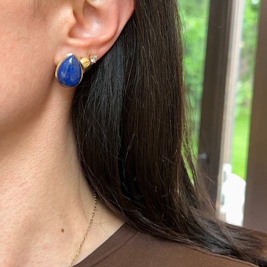 Estate 14KT Yellow Gold Lapis Lazuli Teardrop Earrings
