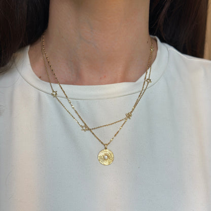 14KT Yellow Gold Stars Station Chain Necklace Cut-Out Stars 18"