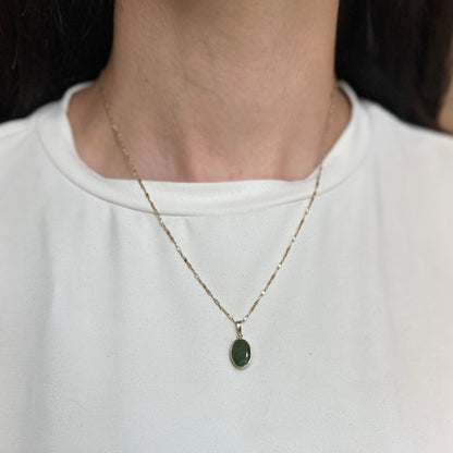 14KT Yellow Gold Oval Emerald Bezel Set Pendant