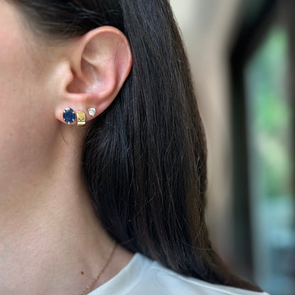 Estate 10KT Yellow Gold Oval 4.21 CT Blue Sapphire Stud Earrings