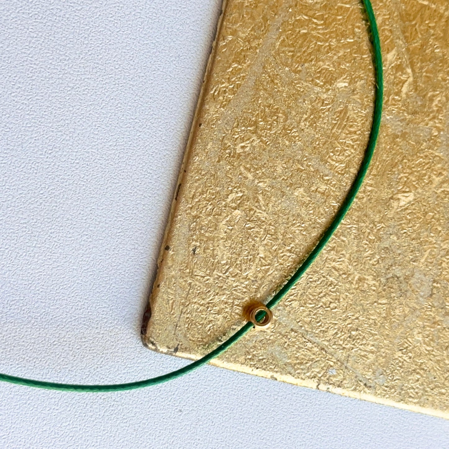 14KT Yellow Gold Green Silk Cord Necklace + Bezel Diamond Slide Pendant