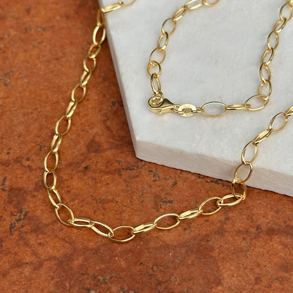 14KT Yellow Gold Solid Open Oval 4.35mm Chain Necklace