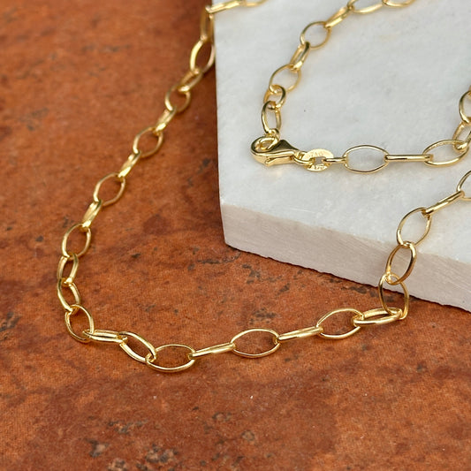 18KT Yellow Gold Solid Open Oval 4.35mm Chain Necklace