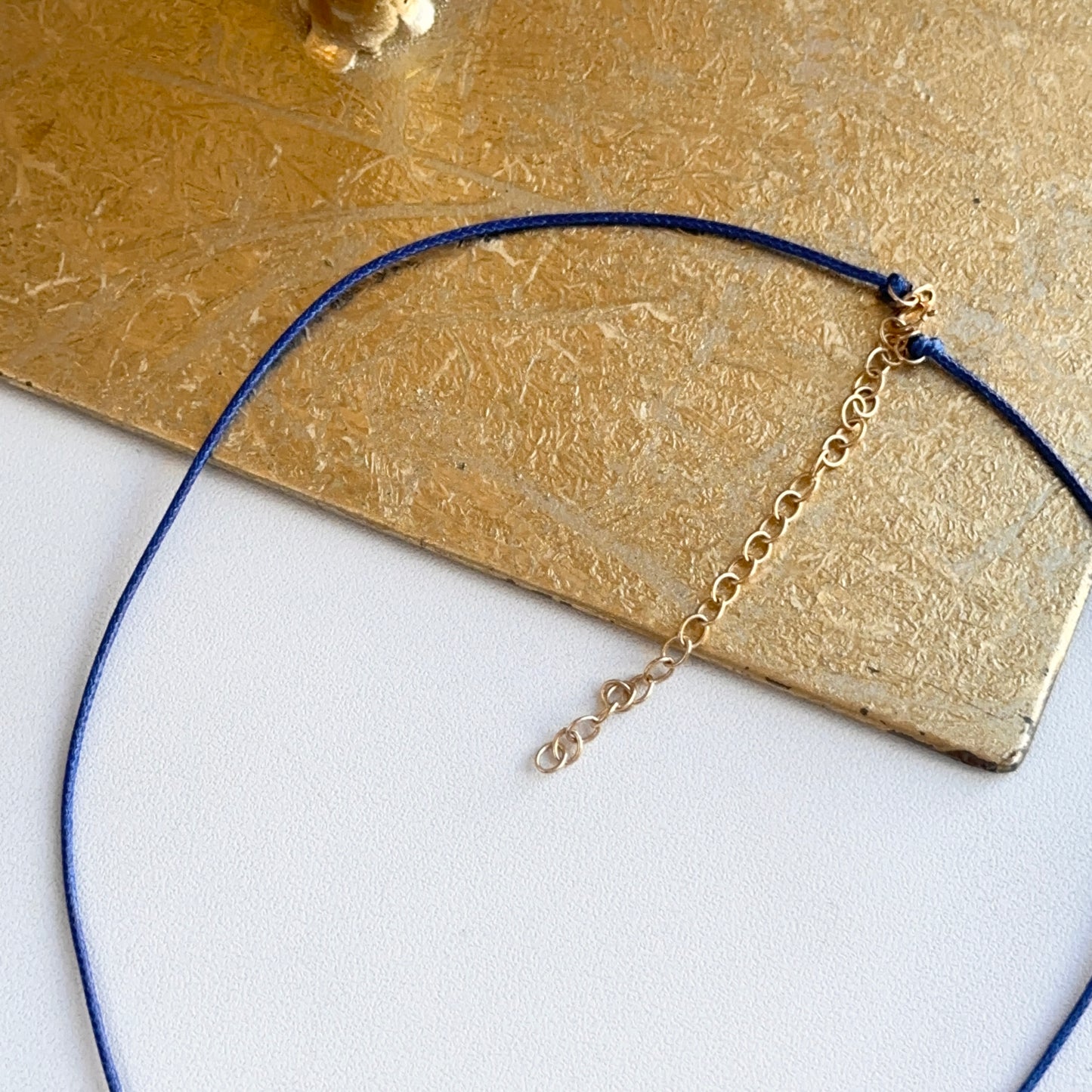 14KT Yellow Gold Blue Silk Cord Necklace + Bezel Diamond Slide Pendant