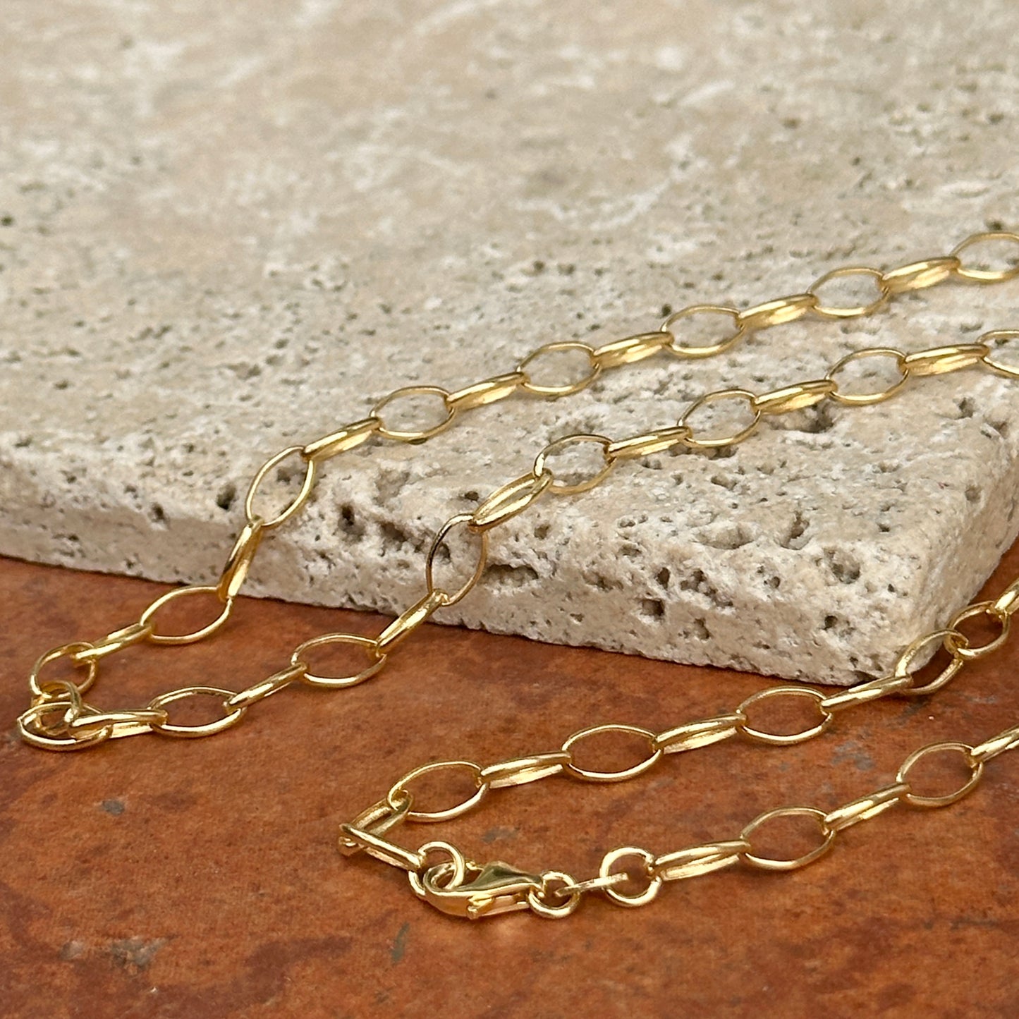 14KT Yellow Gold Solid Open Oval 4.35mm Chain Necklace