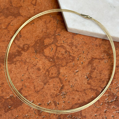 14KT Yellow Gold 5-Strand Solid Cable Wire Collar Necklace 16"