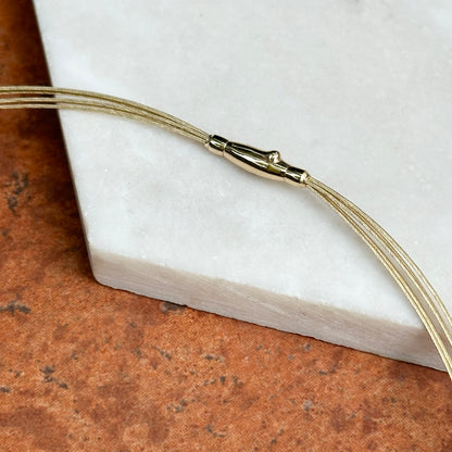 14KT Yellow Gold 5-Strand Solid Cable Wire Collar Necklace 16"
