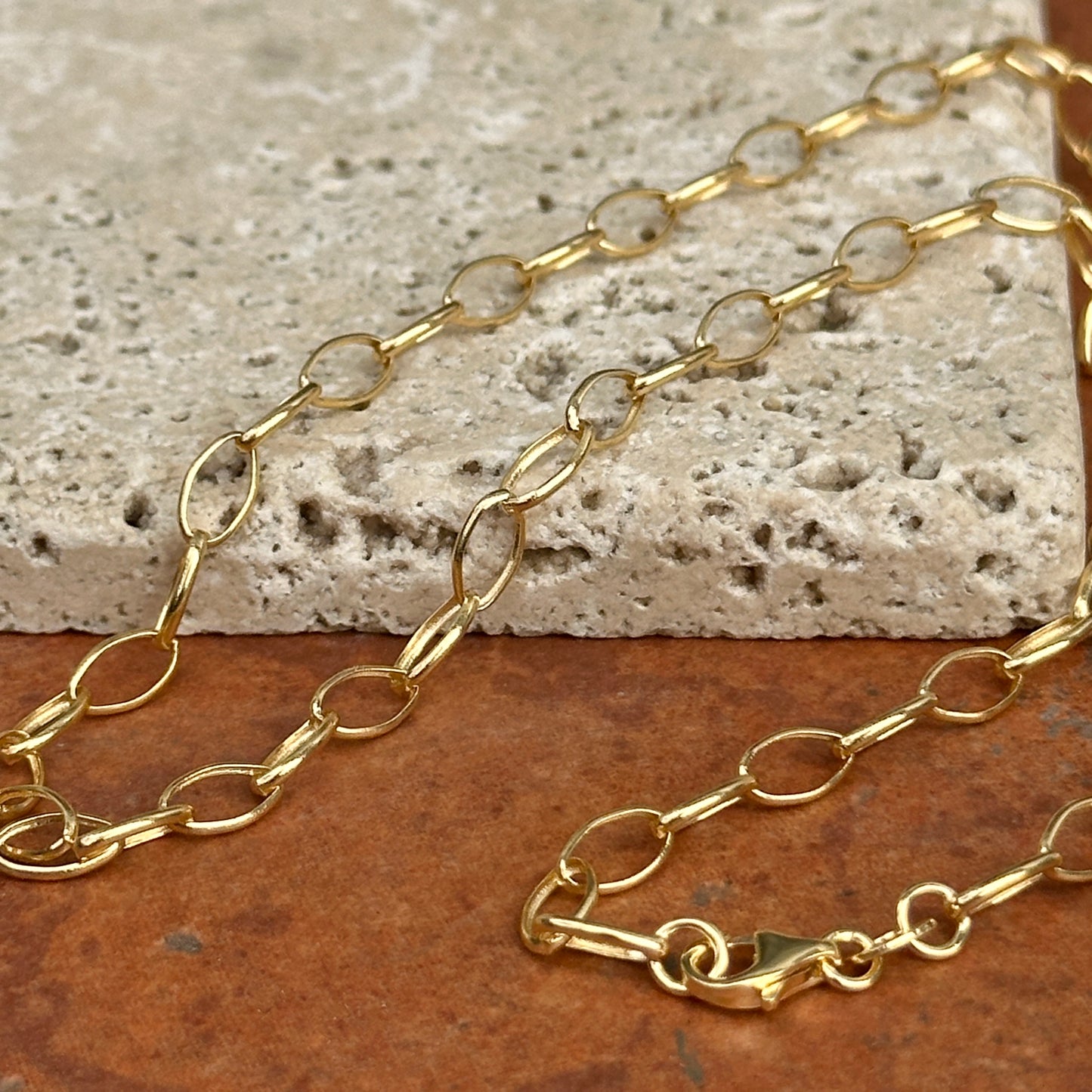 14KT Yellow Gold Solid Open Oval 4.35mm Chain Necklace