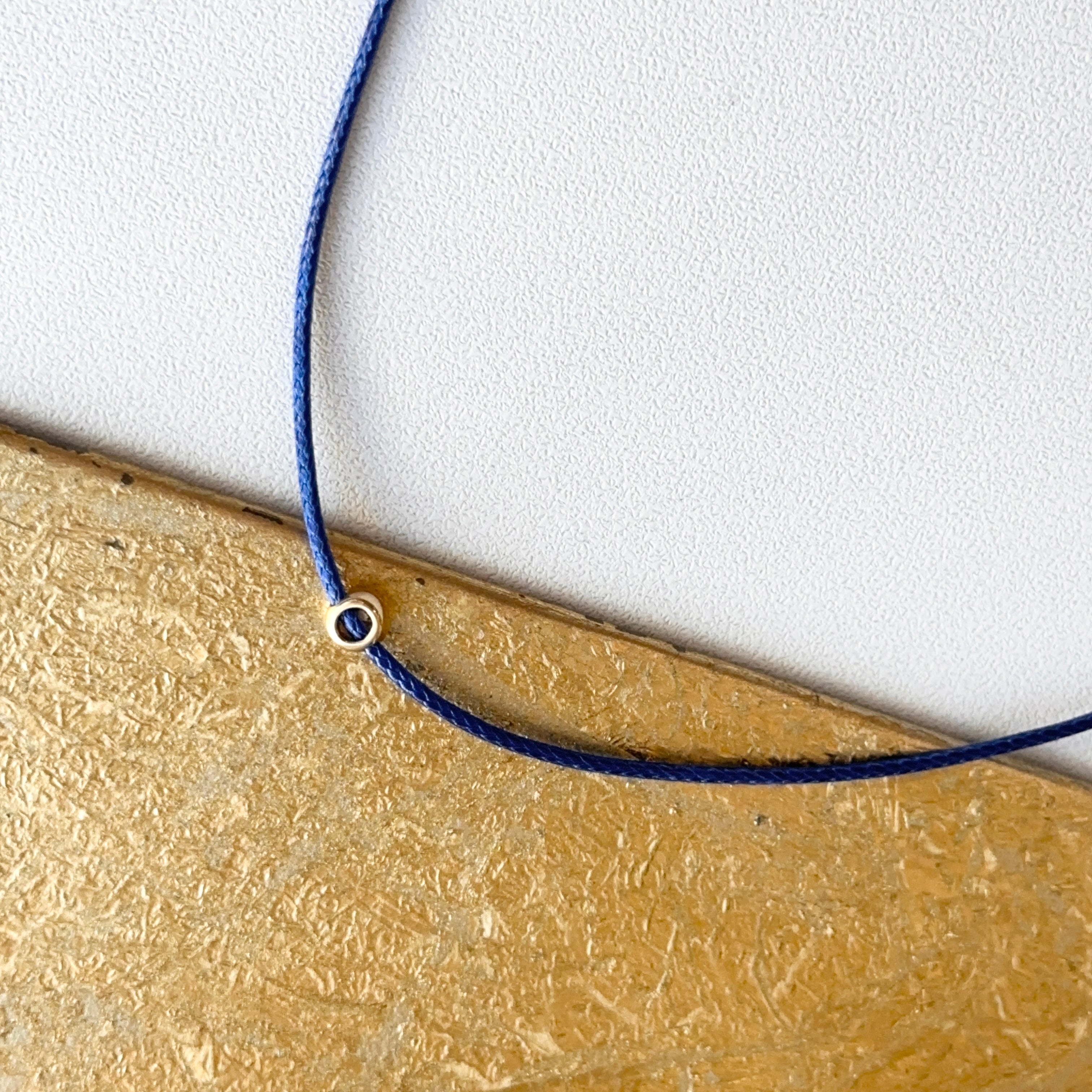14KT Yellow Gold Blue Silk Cord Necklace + Bezel Diamond Slide