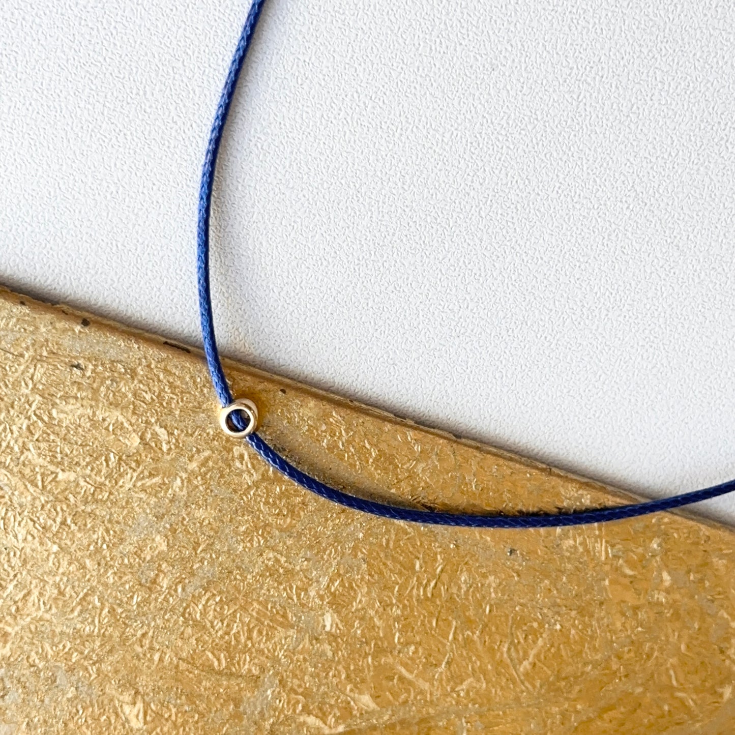 14KT Yellow Gold Blue Silk Cord Necklace + Bezel Diamond Slide Pendant
