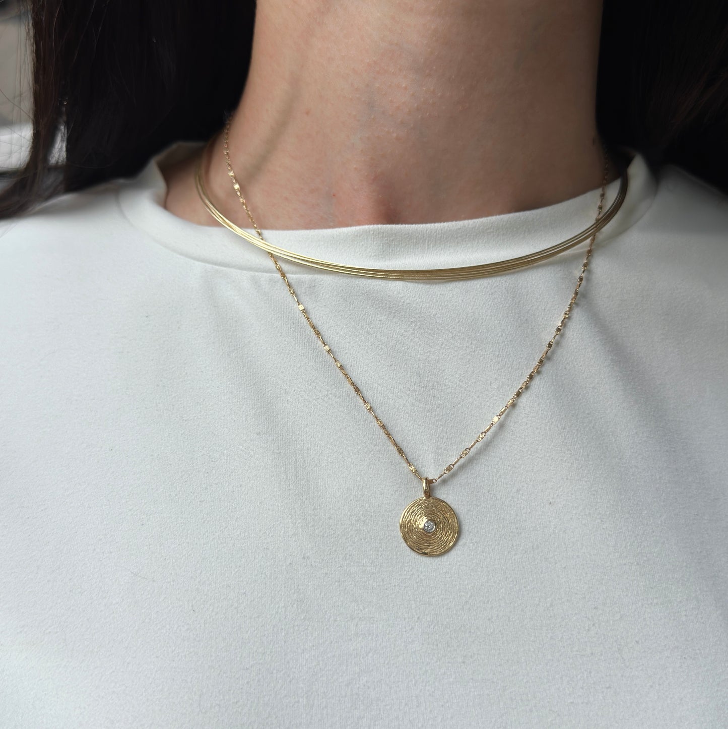 14KT Yellow Gold 5-Strand Solid Cable Wire Collar Necklace 16"