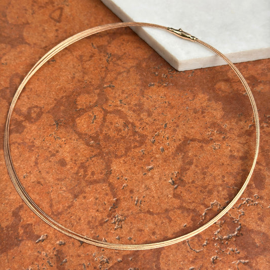 14KT Rose Gold 5-Strand Solid Cable Wire Collar Necklace 16"