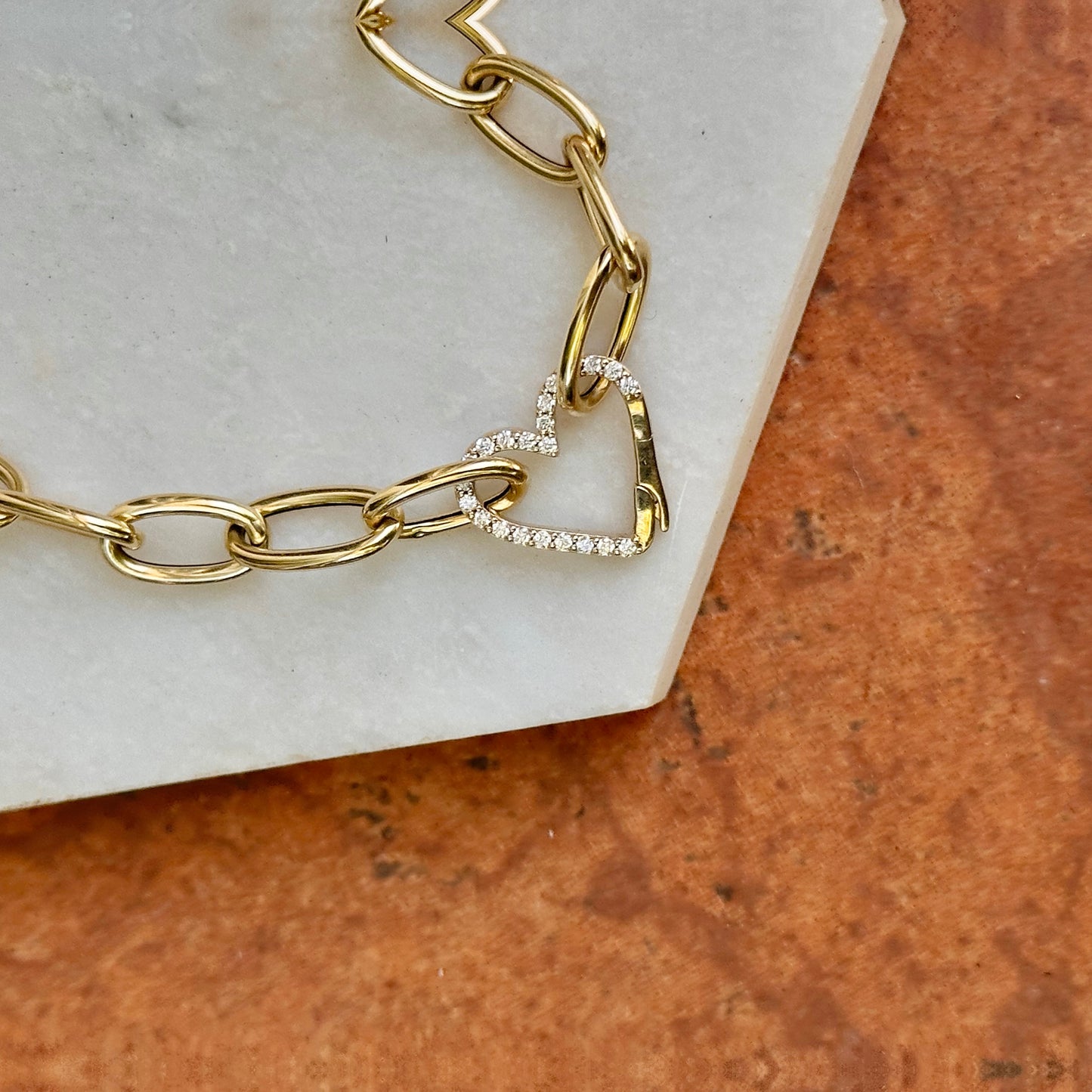 14KT Yellow Gold Diamond Heart Clasp Bail Center Charm