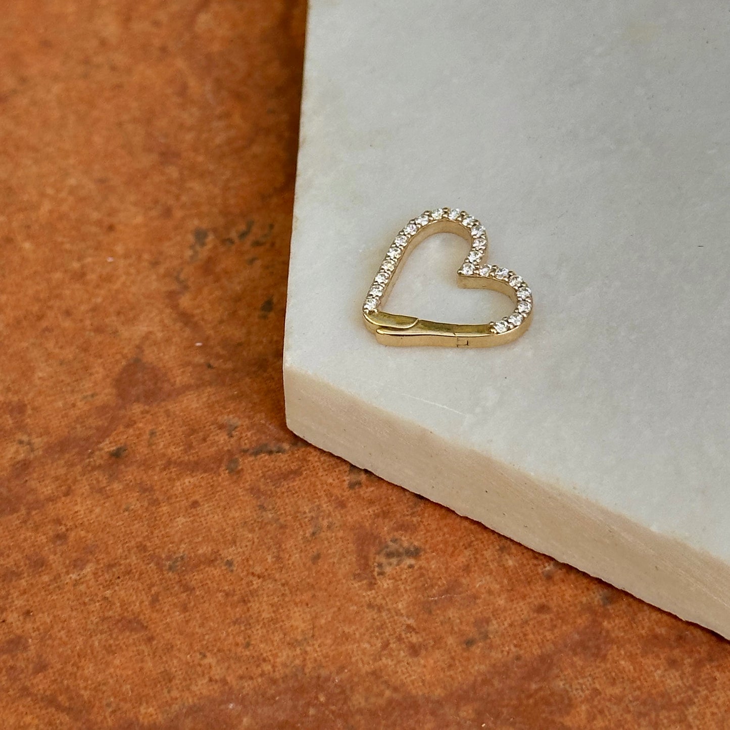 14KT Yellow Gold Diamond Heart Clasp Bail Center Charm