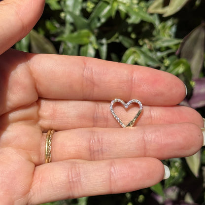 14KT Yellow Gold Diamond Heart Clasp Bail Center Charm