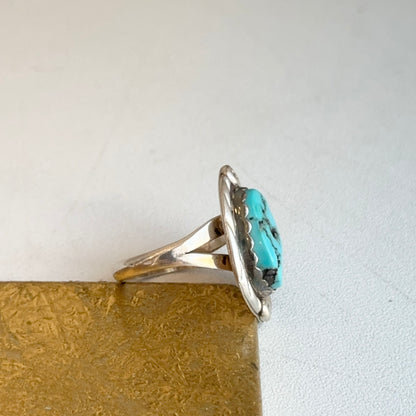Estate Native American Sterling Silver Matrix Turquoise Ring